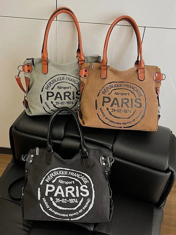 Fashionable handbag for women, trendy tote for commuting, large capacity single shoulder diagonal canvas bag