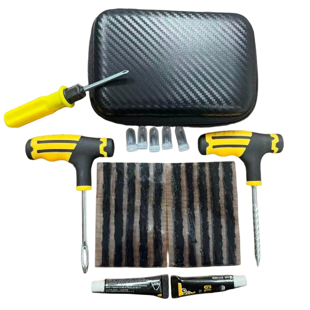 Roadside Emergency Flat Tire Repair Kit Portable Complete Tools with Storage Bag for Car Motorcycle Truck Quick Puncture Fix