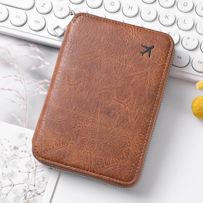 Multi-Functional RFID Blocking Passport Bag Travel Document Holder with Long Zipper Ticket Storage Wallet for Multiple Passports