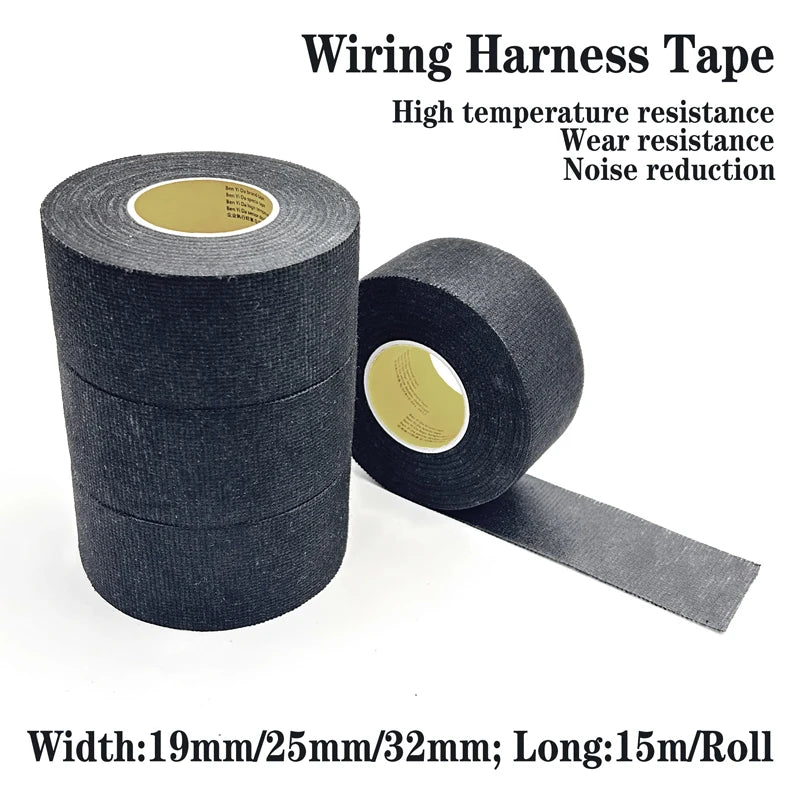 15M Width19mm/25mm/32mm Heat-resistant Shockproof Tape Adhesive Cloth Tape For Car Cable Harness Wiring Loom Protection