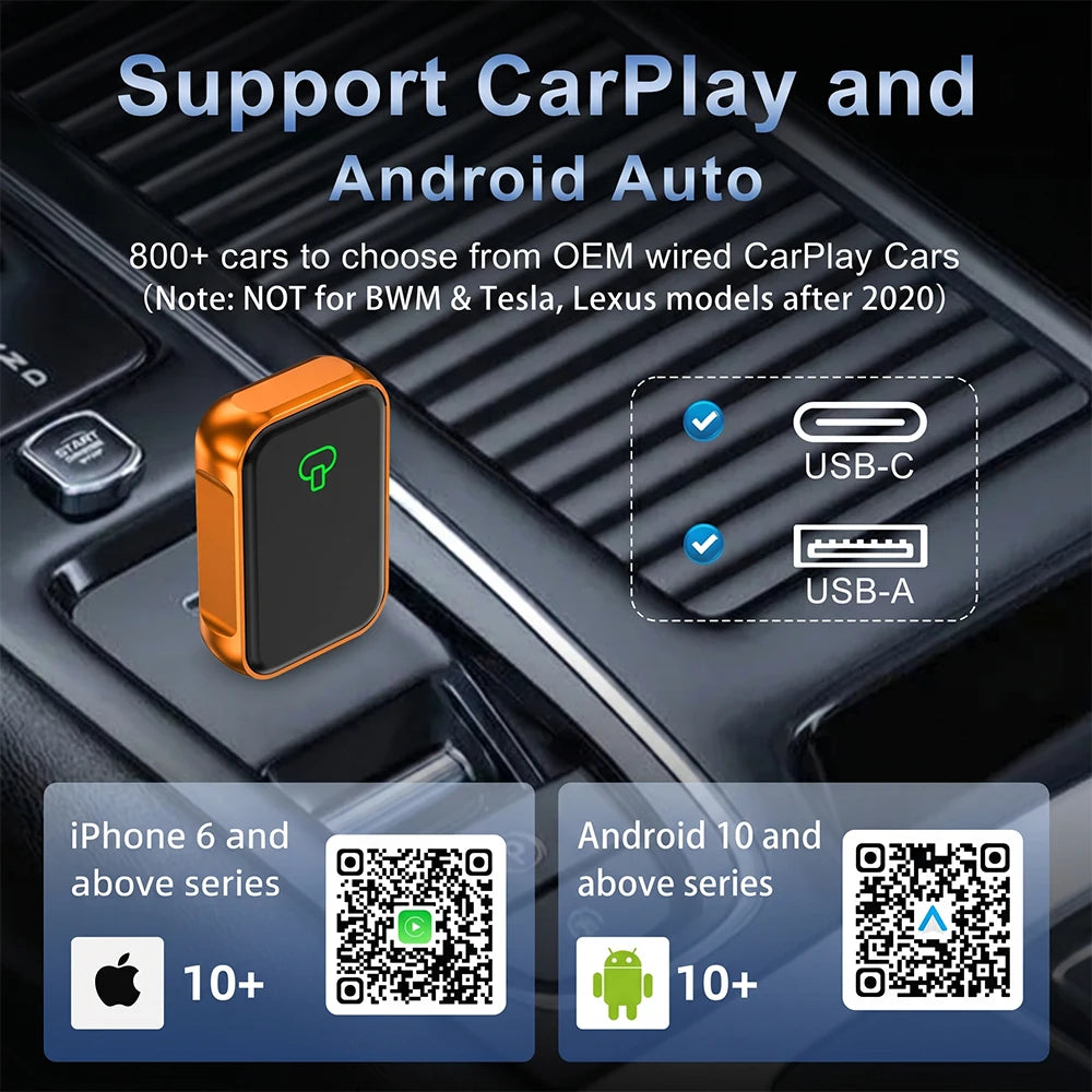 TrolinkTek 4 IN 1 Wireless CarPlay Dongle, Support Wireless Android Auto, AirPlay & MirrorLink, Wired to Wireless USB Adapter Plug and Play, Auto Reconnect Low Latency For Cars with Factory Wired CarPlay