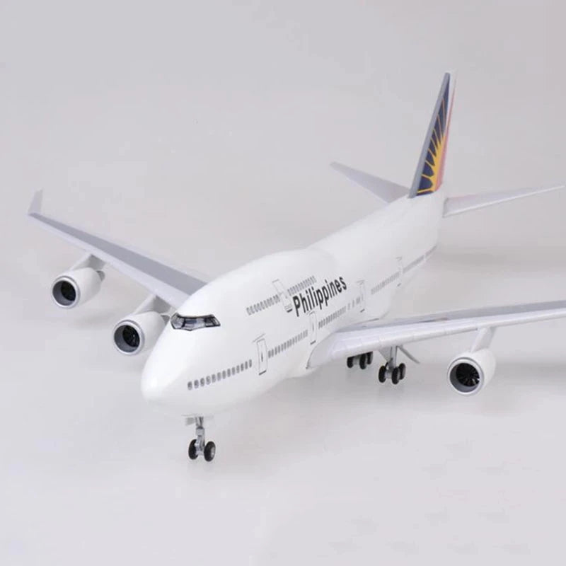 1:150 Scale 47cm Diecast Airplane Toy Philippine Airways B747 Plane Resin Model Kit With Lights & Base Aviation Collectible Gift