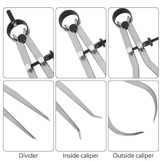 Spring Inside and Outside Caliper Set, 4/6/8 Inch, 3 Pcs Wood Lathe Engineering Measuring Tools, Spring Caliper Kit