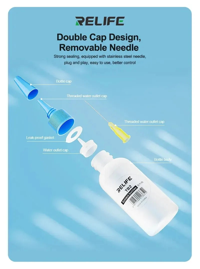 RELIFE TB2 50ML Plastic Squeeze Solvent Alcohol Rosin Solder Flux Washing Plate Water Bottle With Needle RL-054