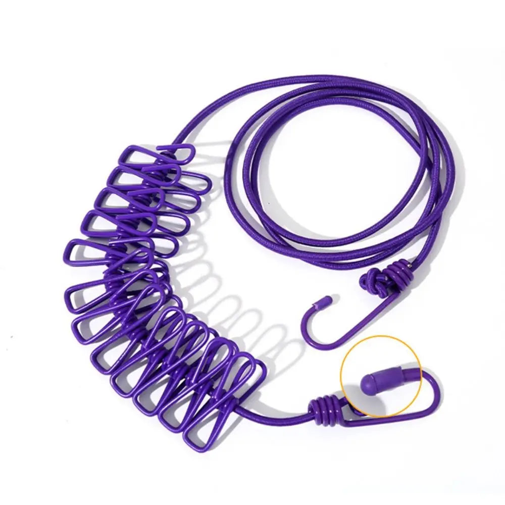 Multi-functional Windproof Clothesline with 12 Clips Colorful Clothesline Rope Travel Clothesline Outdoor