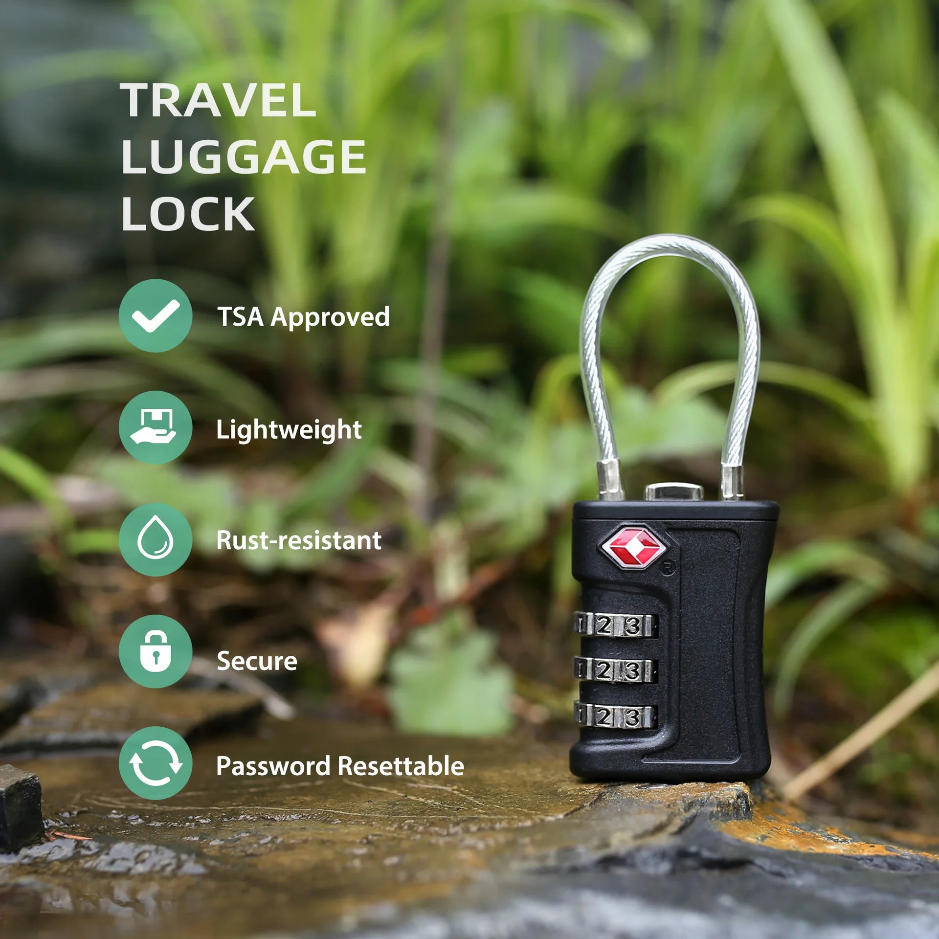 Portable TSA Customs Lock Gym Luggage Customs Lock Password Padlock Password Lock Anti-theft Code Padlock with Steel Cable