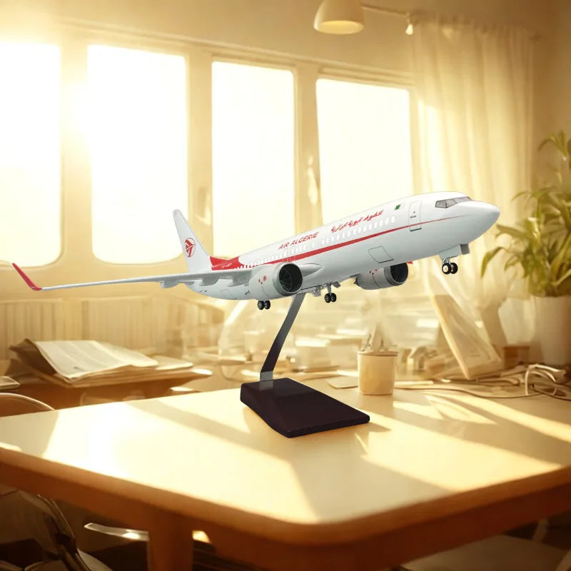 Display 737-800 Air Algerie Airlines Aircraft Model Toys 47cm Resin Miniature Plane W Light and Wheel Diecast Airplanes Collecti