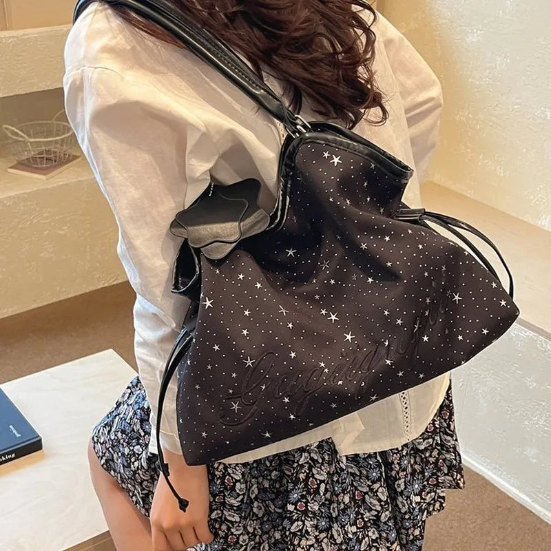 Women Star Pattern Shoulder Tote Bag Large Capacity Casual Hobo Handbag for Daily Work Travel Weekend Use
