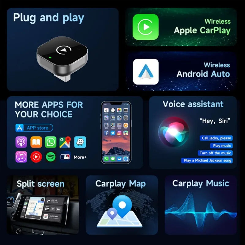 New 2026 Wireless CarPlay Adapter & Plug Auto Connect No Delay Converts Wired To Wireless Compatible for iPhone & Android