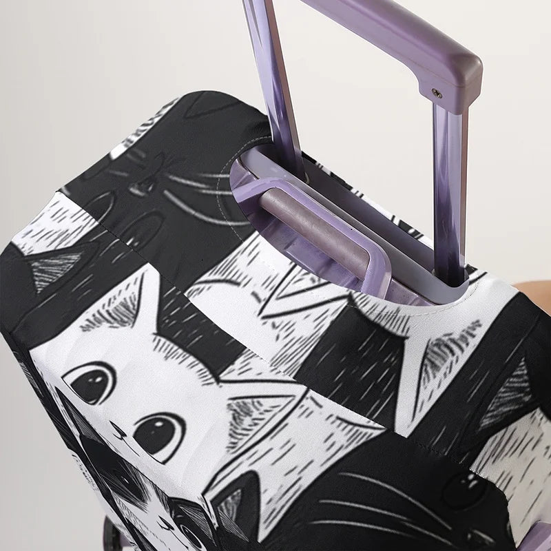Black and white cat dense pattern luggage protection cover, suitable for 18-32 inch luggage covers, luggage handle gloves, trave