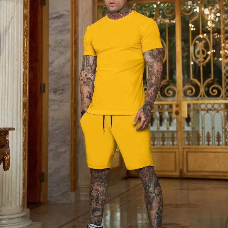 2026 Fashionable and casual summer outdoor sports suit men's breathable T-shirt shorts casual and fashionable two-piece set