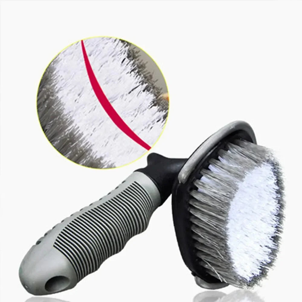 KKJOY Portable Curved Handle Car Wheel Brush Steel Ring T-shaped Tire Decontamination Cleaning Tool for Car Wash