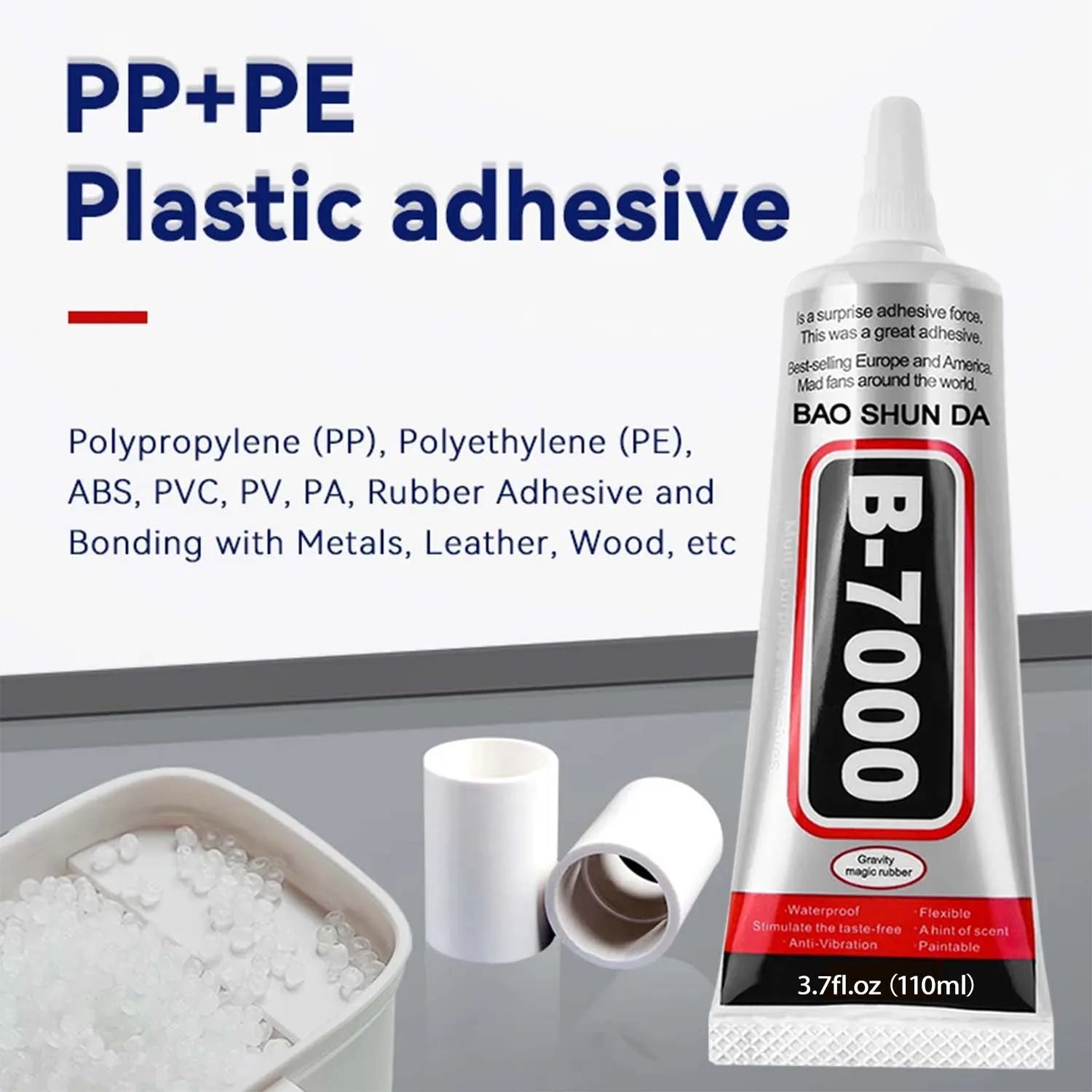 B-7000 PP PE Plastic Bonding Super Glue Transparent Super Strong Adhesive for Polypropylene, Polyethylene, ABS, PVC, PMMA, EVA .