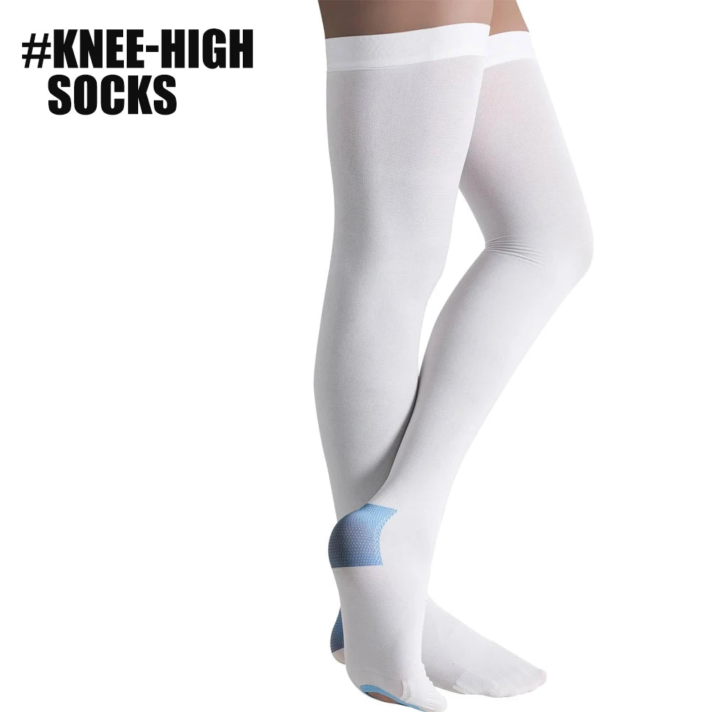 1 Pair Anti Embolism Stockings, 15-21 MmHg, Ted Hose White Compression Socks - Knee High Medical Compression Socks for Swelling