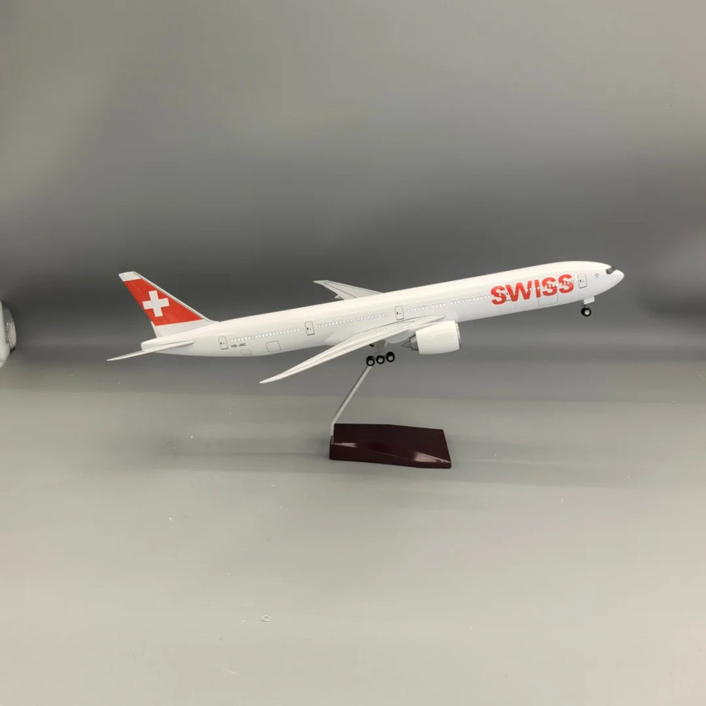 Scale 47cm B777 Swiss Airways Switzerland with Light And Wheels Die-cast Resin Aircraft Model Collectible Display Toy Airplane