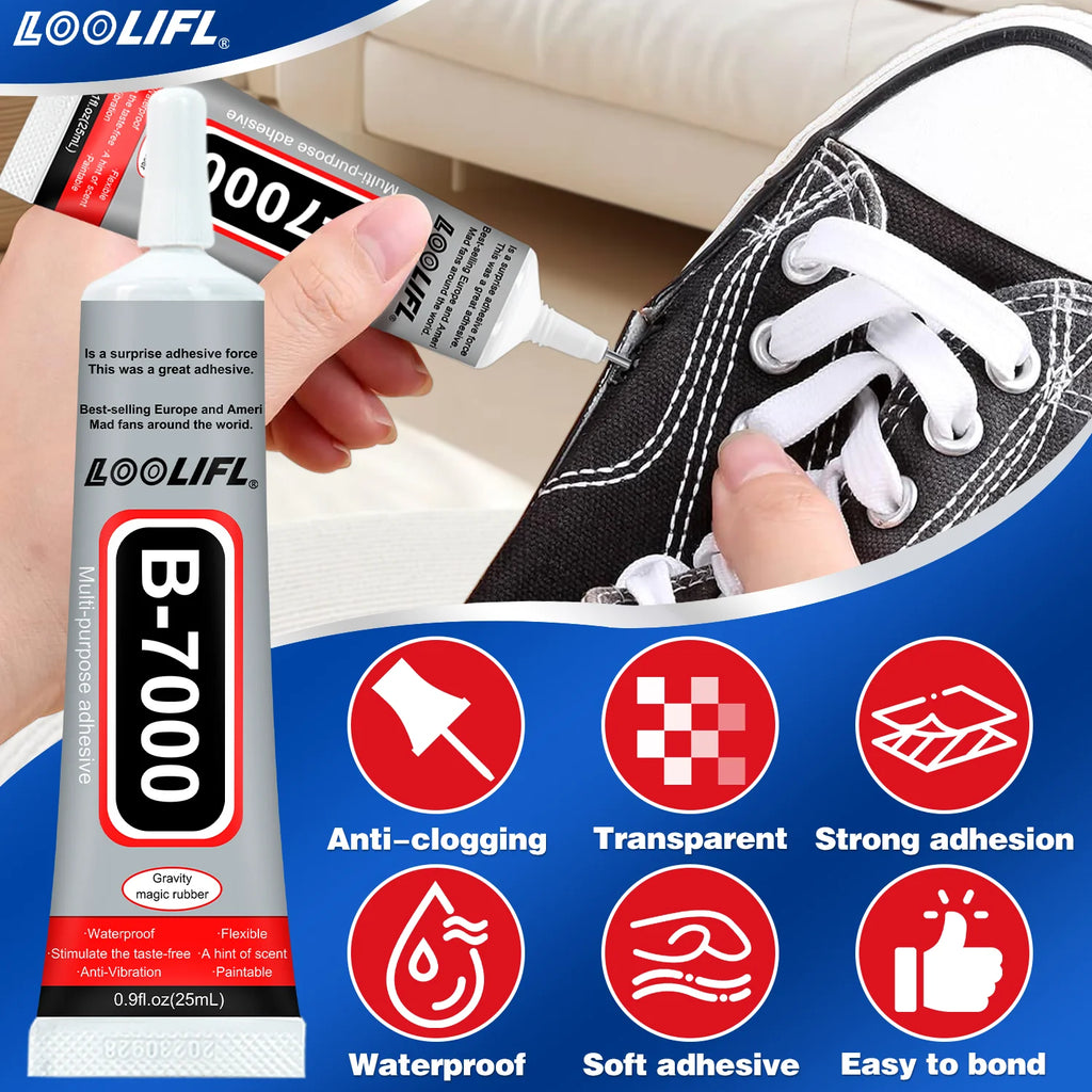 B7000 Shoe Glue, Professional Grade Repair Adhesive for All Footwear Instant Bond,Clear Drying,Flexible, & Durable for Shoe Edge