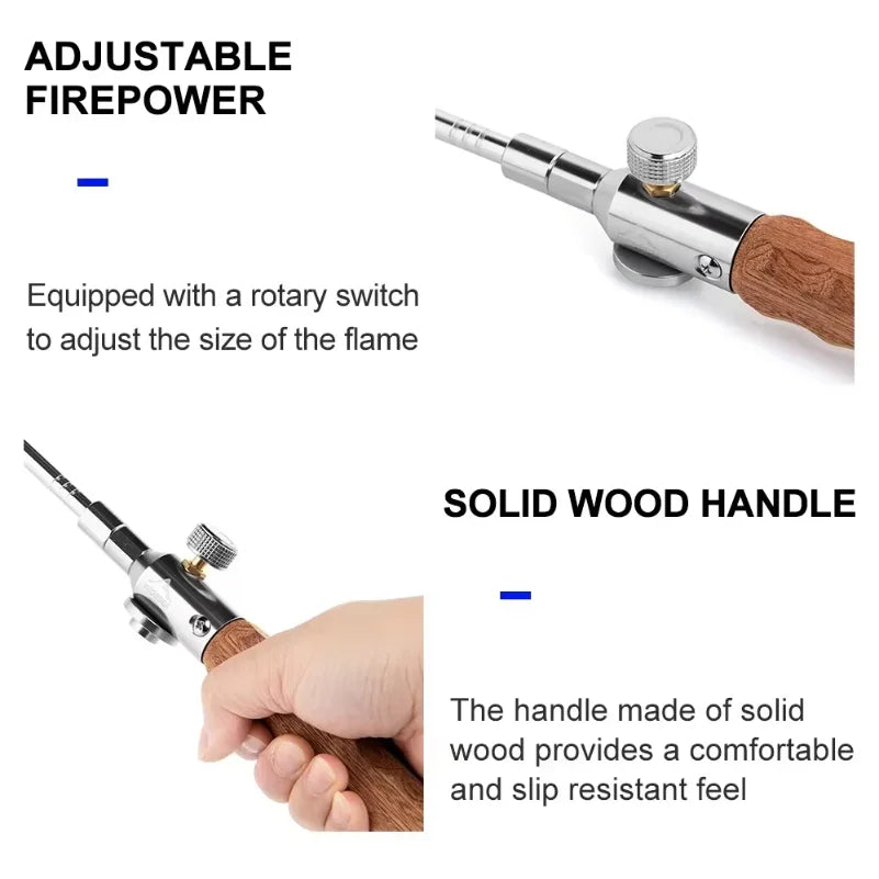 Detachable 3-Section Adjustable Flame Torch Portable Wooden Handle Propane Burner for Camping BBQ Welding Outdoor Cooking