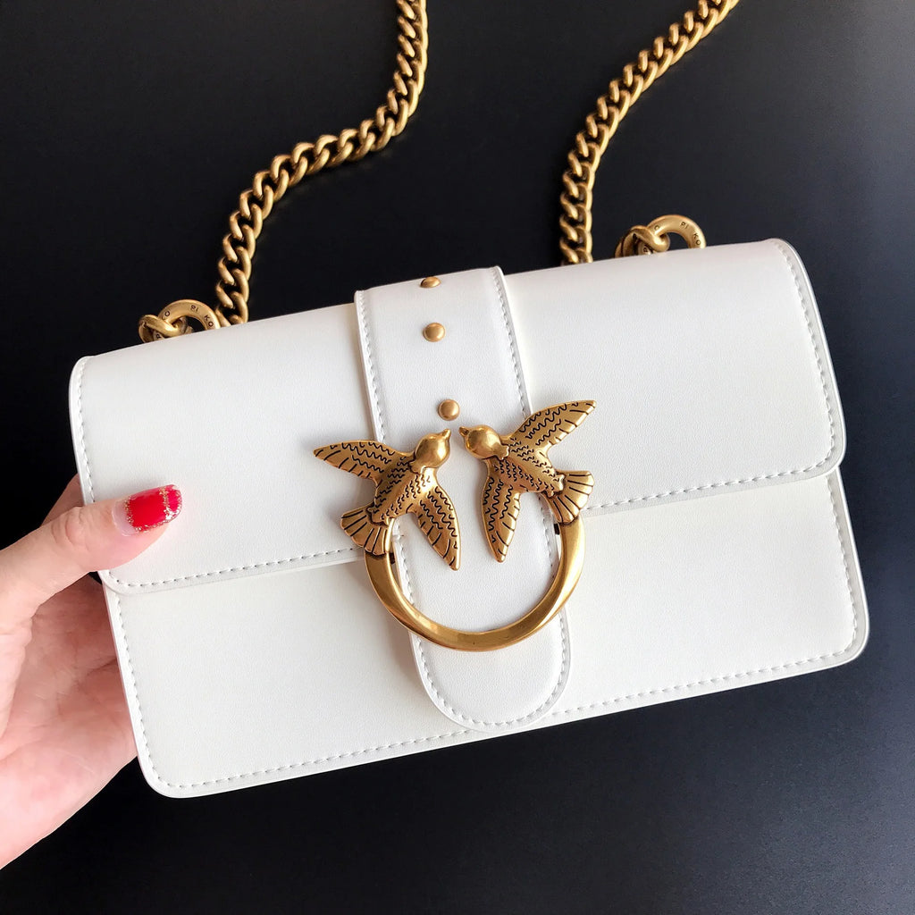 New Arrivalpinko Same Style Genuine Leather Super Mini Chain Small Square Lipstick Key Bag Swallow Bag Women's Handbag