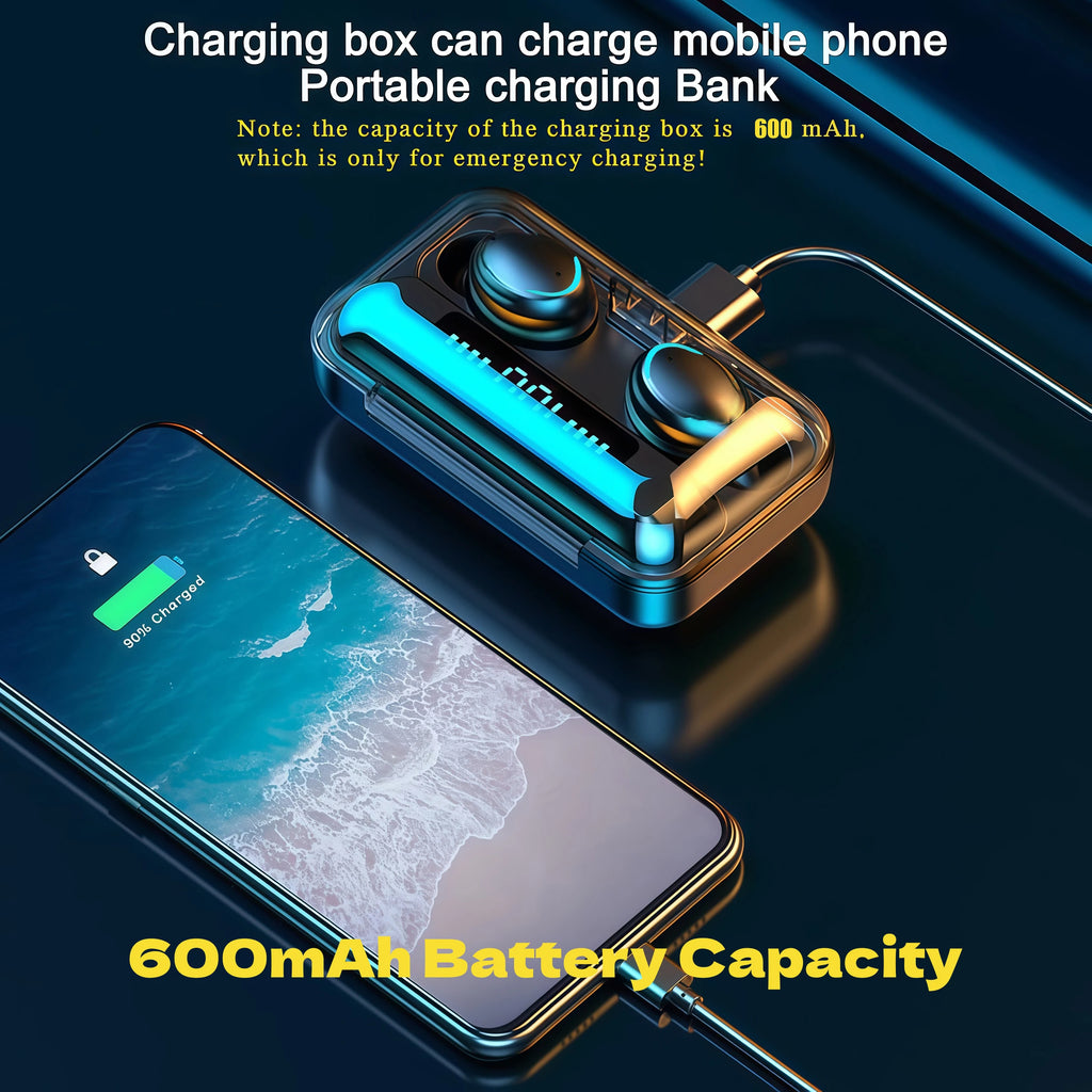 New TWS Bluetooth Earbuds 9D Noise Reduction Wireless Headset 600mAh Power Bank Charger Box LED Digital Display Touch Control