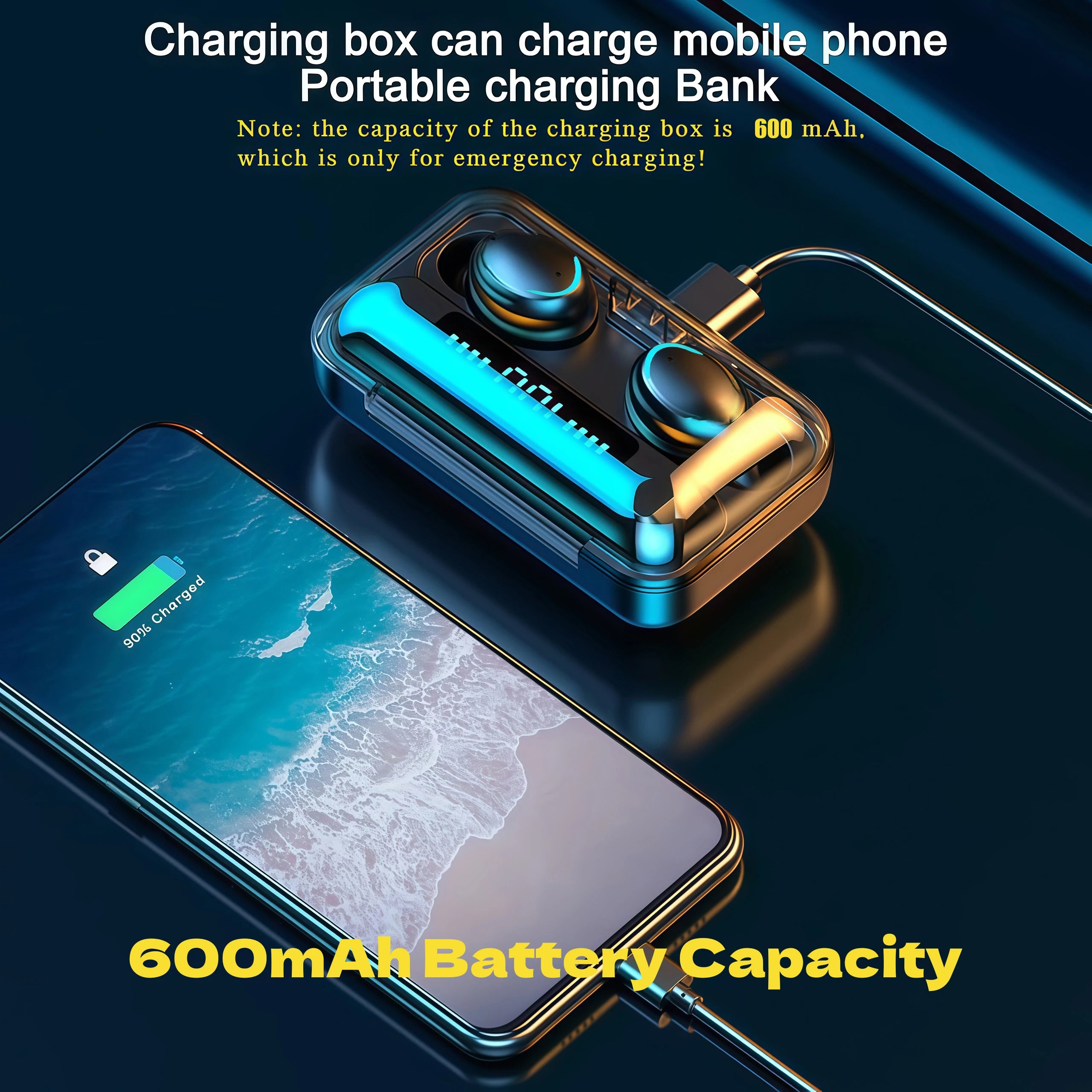 New TWS Bluetooth Earbuds 9D Noise Reduction Wireless Headset 600mAh Power Bank Charger Box LED Digital Display Touch Control
