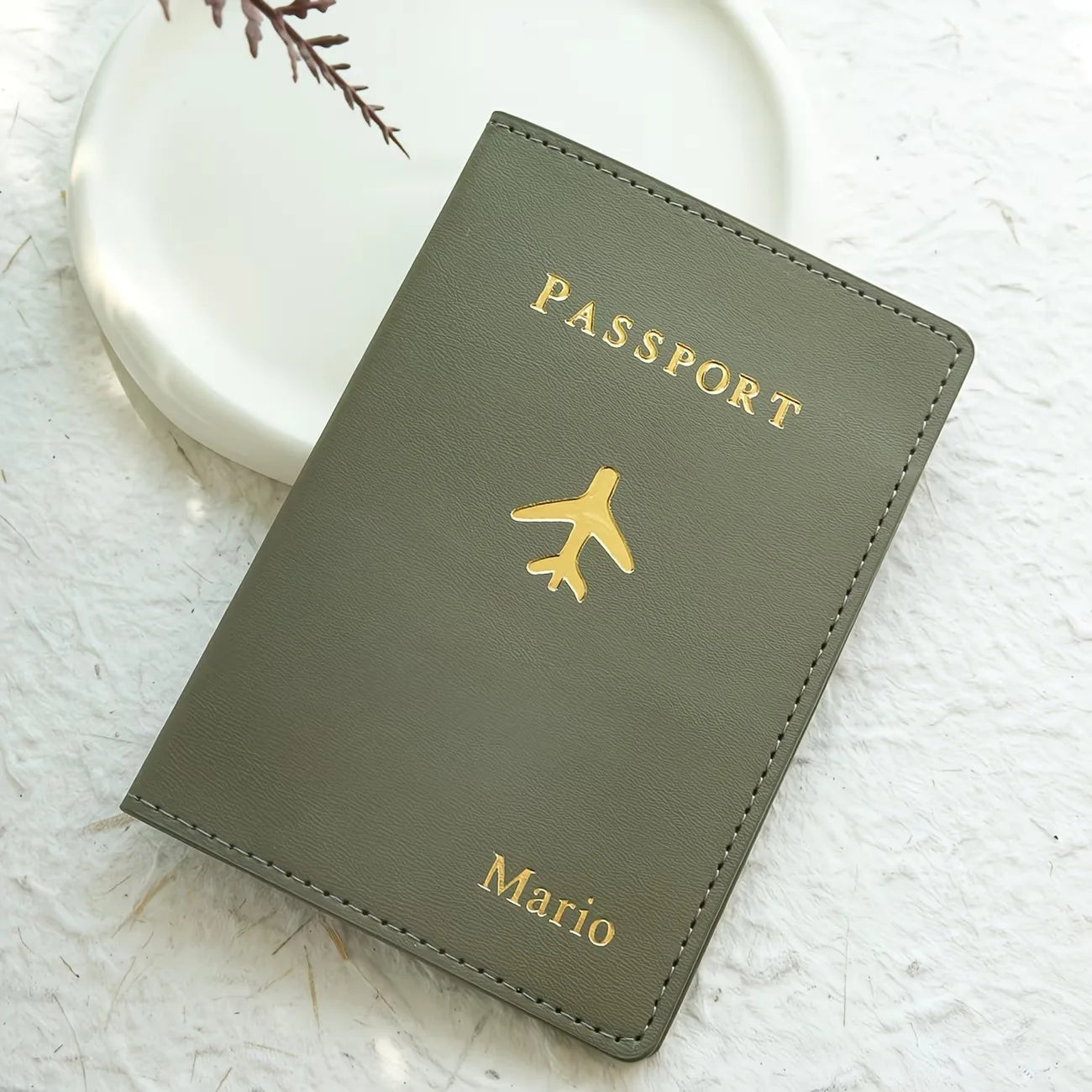 Custom Personalized Hot Stamping Passport Holder with a Custom Golden Monogram Name, Made of Faux Leather