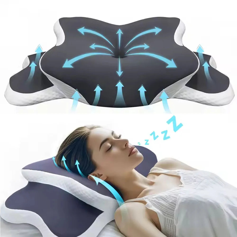 Ergonomic Memory Foam Cervical Pillow with Ice Silk Pillowcase Adjustable Neck Support For Back And Side Sleepers Pain Relief