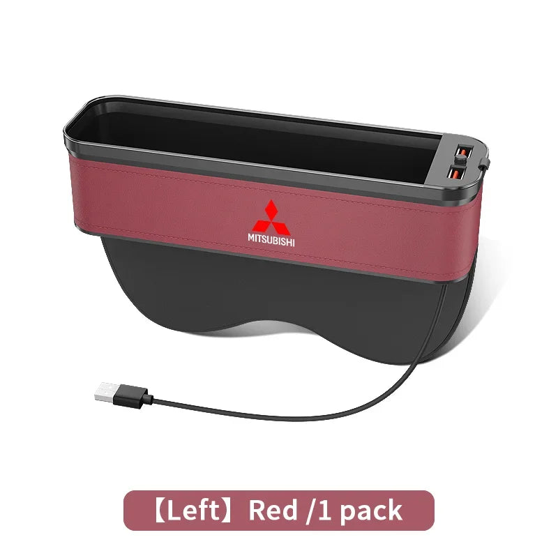 Car Seat Gap Organizer USB Charging Multifunction Storage Box For Mitsubishi Outlander Pajero Asx Lancer EX Evolution X Ralliart