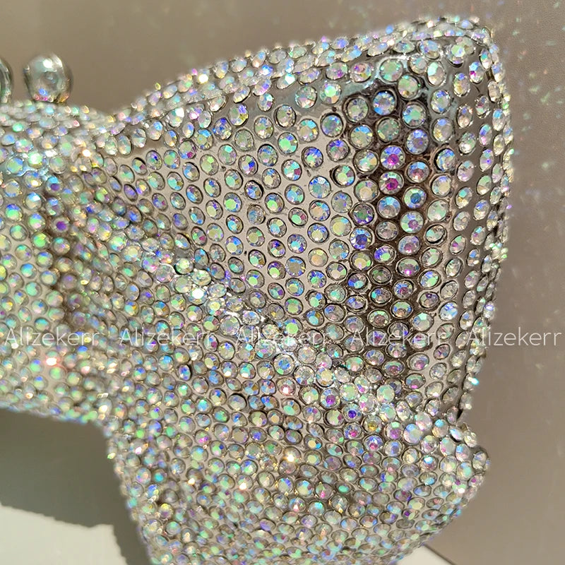 Alizekerr Bow Crystal Evening Bags Women Classy Sparkling Diamond Metal Clutch Purses And Handbags High Quality Wedding Party
