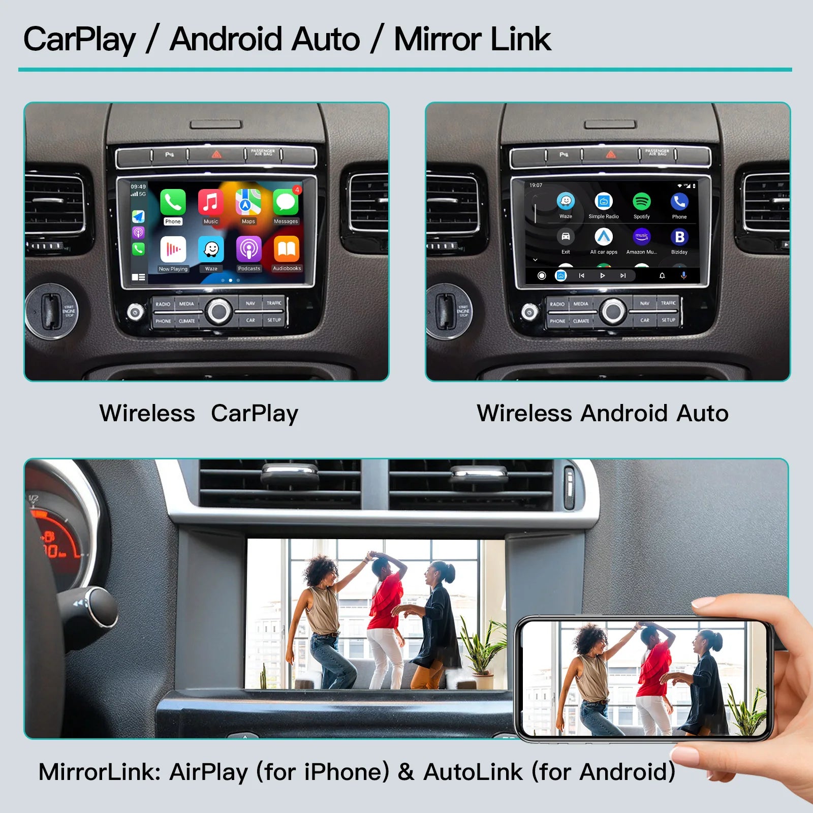 CarPlay wireless Android Auto for VW Touareg, 8 “ display, mirror, car playback, AirPlay limitation, RNS850, 2010-2018