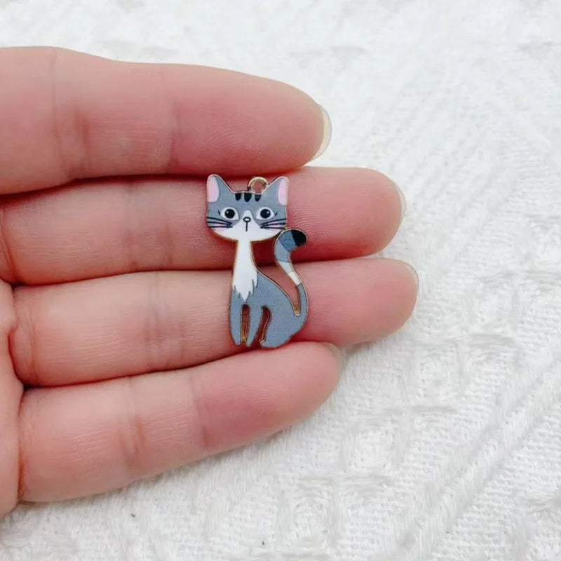 10pcs Cute Alloy Printed Cat Pendant Accessories DIY Keychain Pendant Accessories