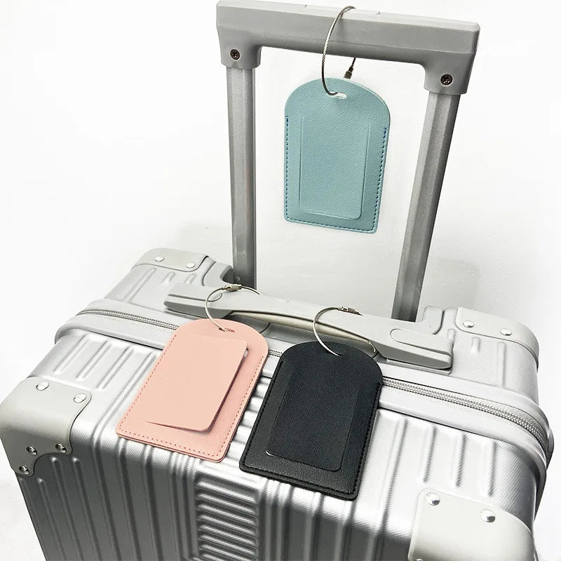 PU Leather Luggage Tag Suitcase Address Label Baggage Boarding Bag Tag Travel Accessories