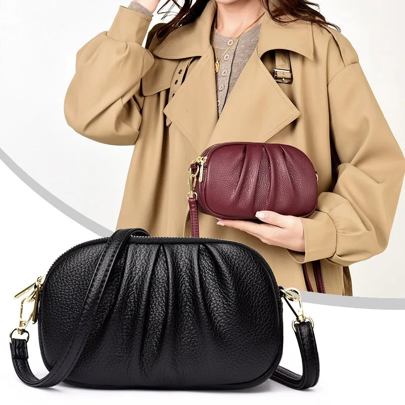 Women's New Style Pleated Crossbody Bag Three Layer Zipper Large Capacity Fashionable Versatile Casual Premium Top Shoulder Bag