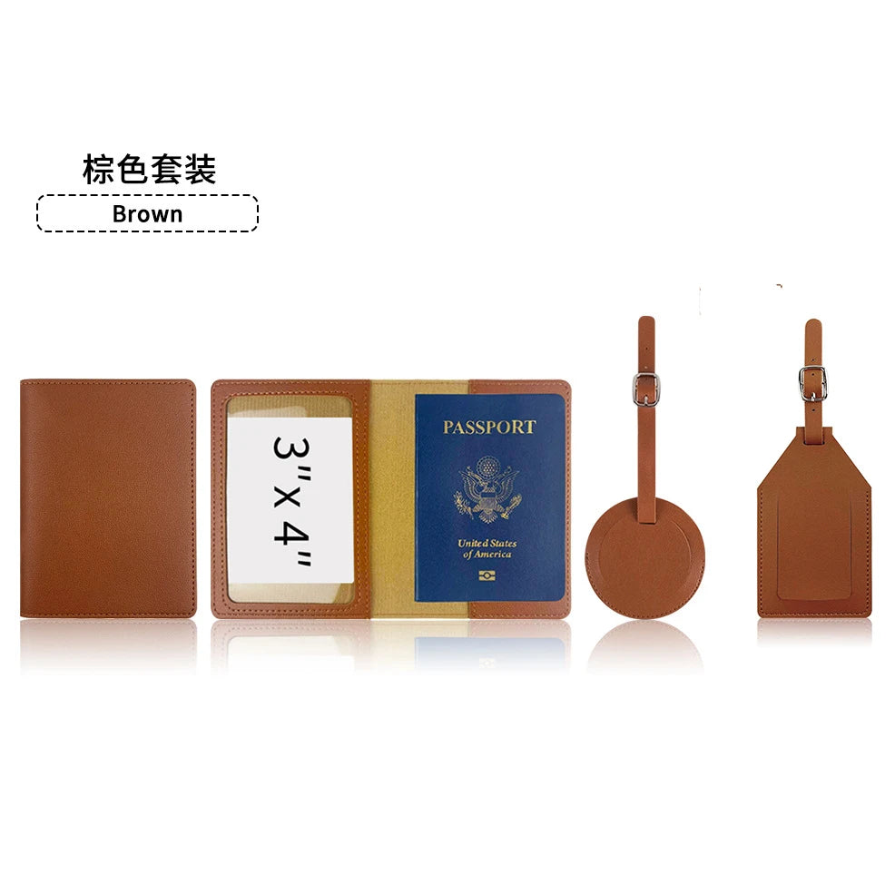 Custom Name Travel Passport Cover Round Luggage Tag Personalized Suitcase Label With Air-tag Bag PU Leather Luxury Dropship Gift