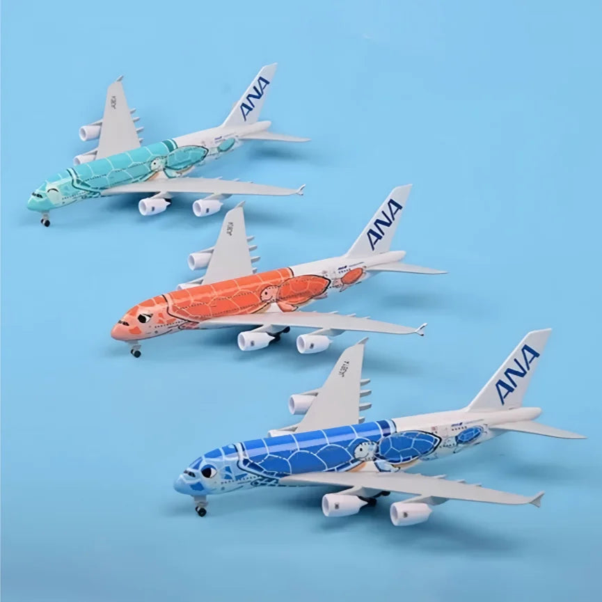 20cm Air Japan ANA Airlines Airplane Model Toy Green Cartoon Sea Turtle Airbus 380 A380 Airways Metal Alloy Diecast Airplane