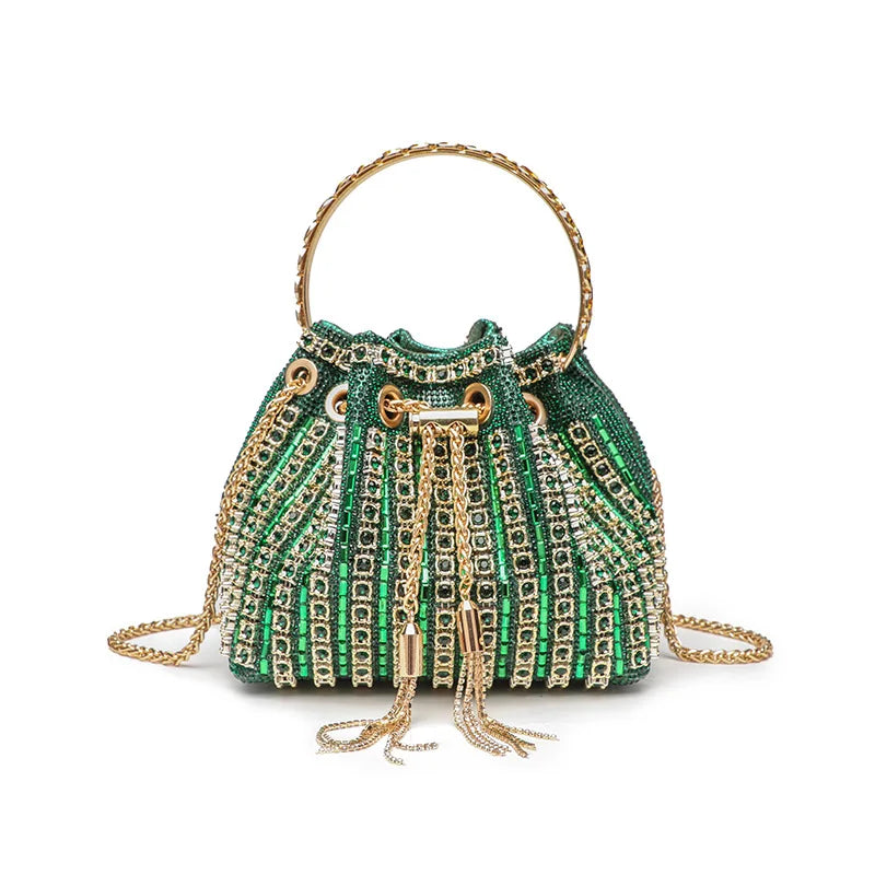 Evening Banquet Bag Luxury Designer Purses and Handbags Bag for Women Bucket Clutch Purse Tassel Crystal Rhinestone Shoulder Bag