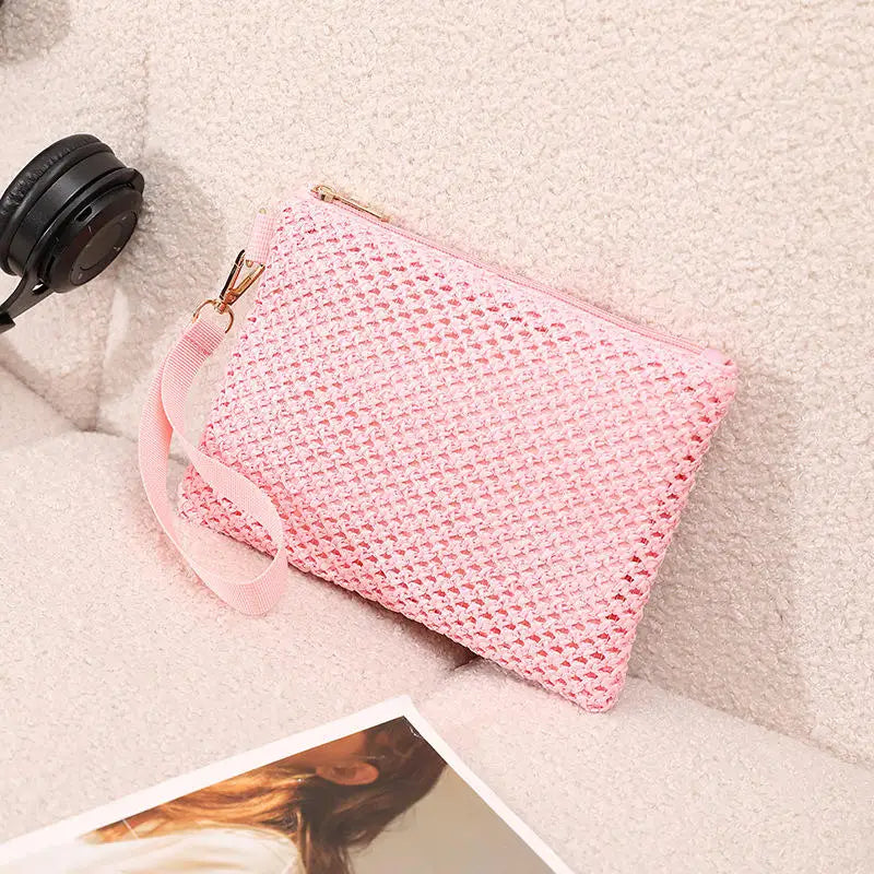 Women Clutch Bag Handmade Backpack Fashion Ladies Wristlet Girl Phone Colorful Straw Woven Coin Purse Beach Wallet Fresh Sweet