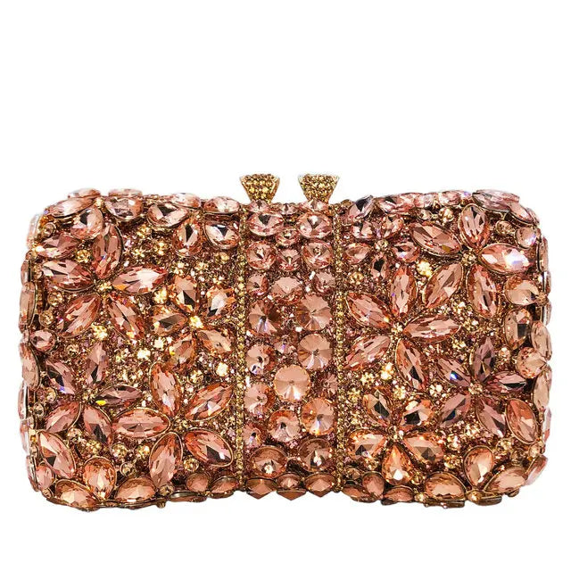 Boutique De FGG Flower Clutch Purses for Women Rhinestone Clutch Bags Formal Evening Handbags Party Dinner Crystal Clutch Bag