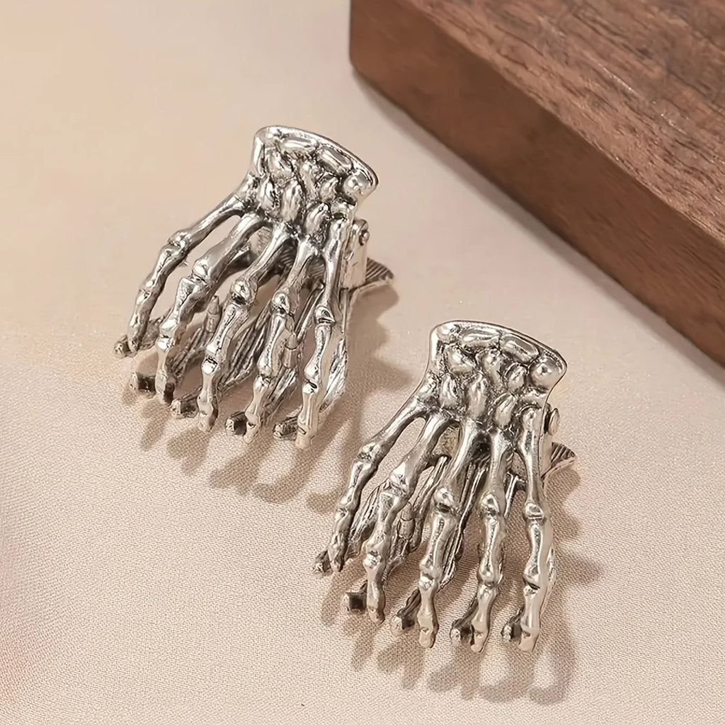 4pcs Gothic Skull Hand Hair Clips - Trendy Skull Claw Clips, Perfect for Halloween Decoration
