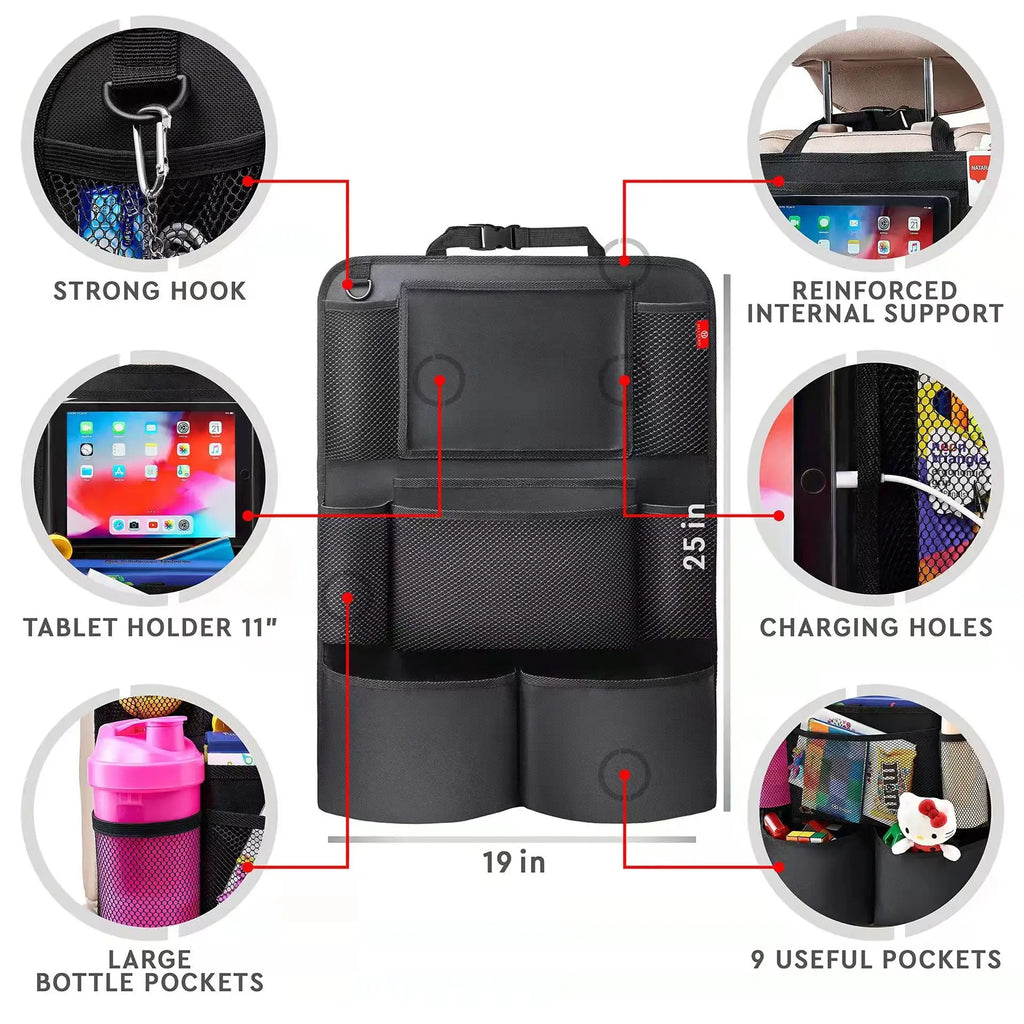 Car Rear Seat Organizer Storage Bag with Touch Screen Tablet Stand, Anti Kick Pad, Rear Seat Protector, Storage Bag