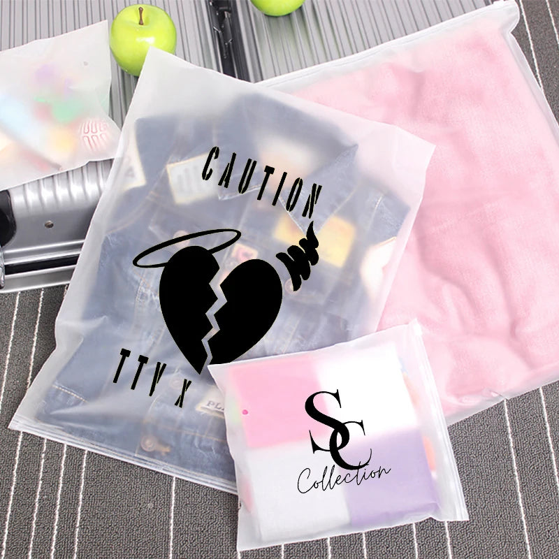 50pcs Custom frosted zipper bags, clear zip lock bag, high quality clothes plastic bag for Clothing Coat Jeans Hoodies Package