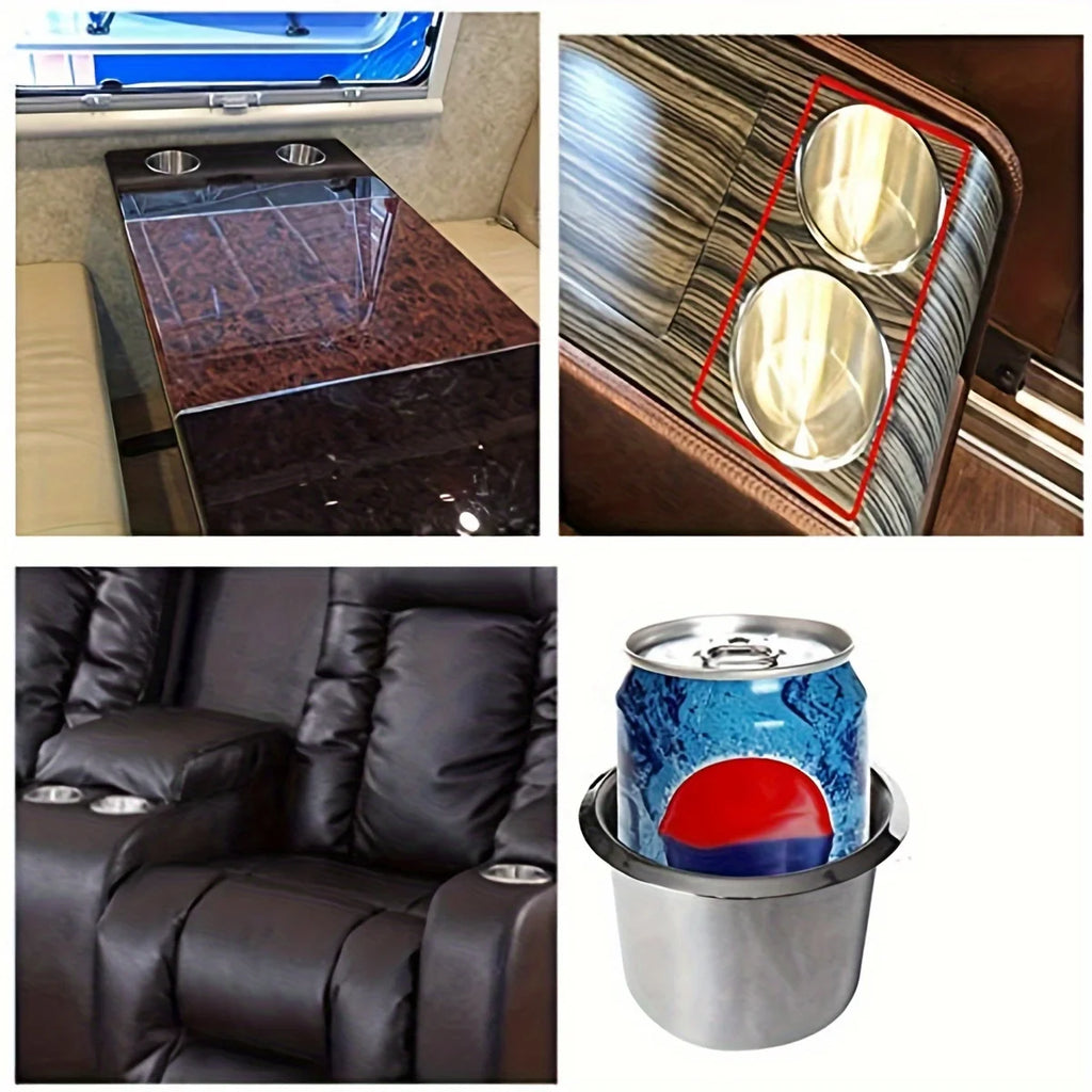 Car Recessed Cup - Stainless Steel Recessed Drop in Plastic Cup Drink Can Holder with Drain for Boat Car Marine Rv