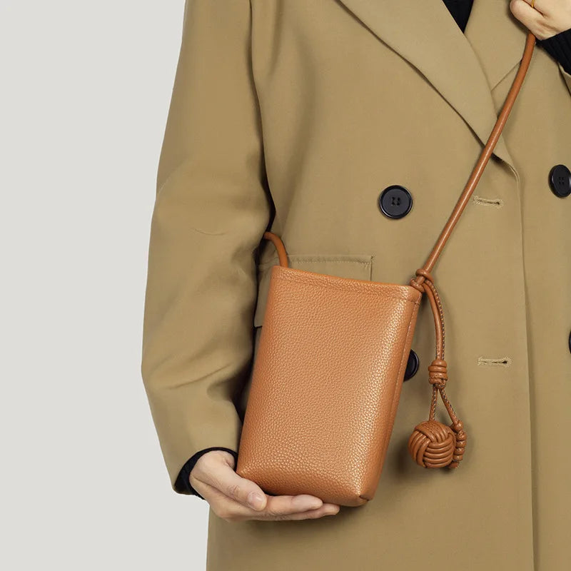 Genuine leather phone bag, versatile crossbody small bag, shoulder bag, simple and stylish phone bag for women,fresh and elegant