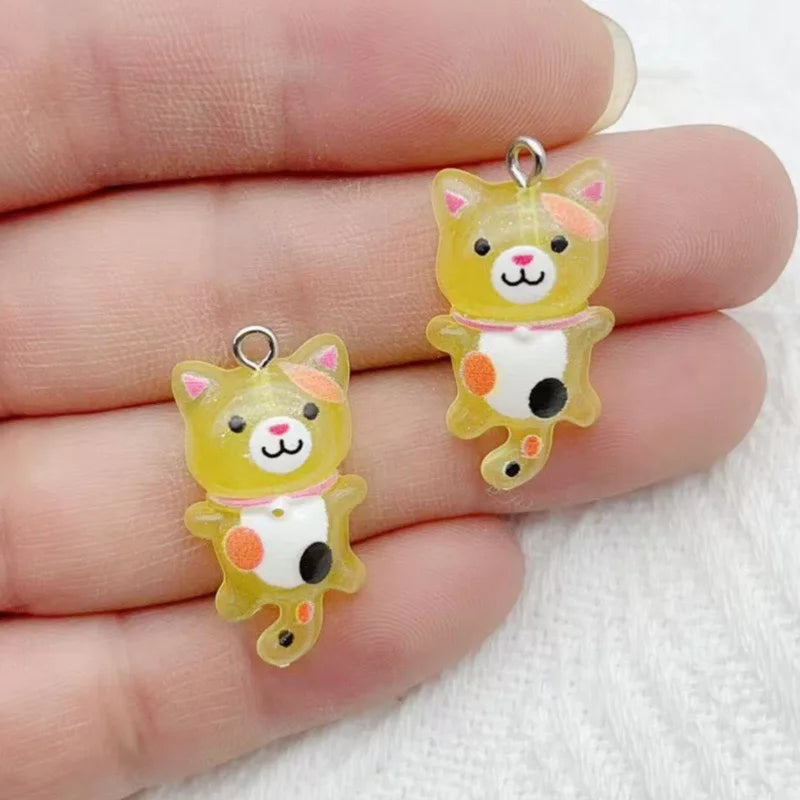 12pcs Cute Mini Cat Resin Pendant DIY Handmade Earrings Necklace Keychain Accessories