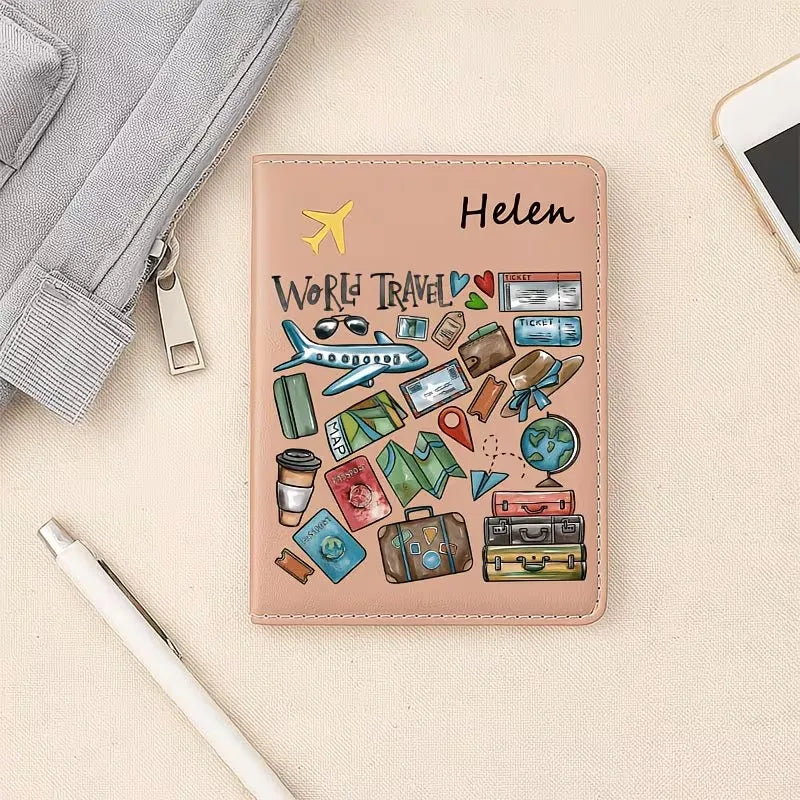 Custom Name Travel Passport Holder - Lightweight Synthetic Faux Leather, Unlined Interior, Suitable for ID Cards And Passports