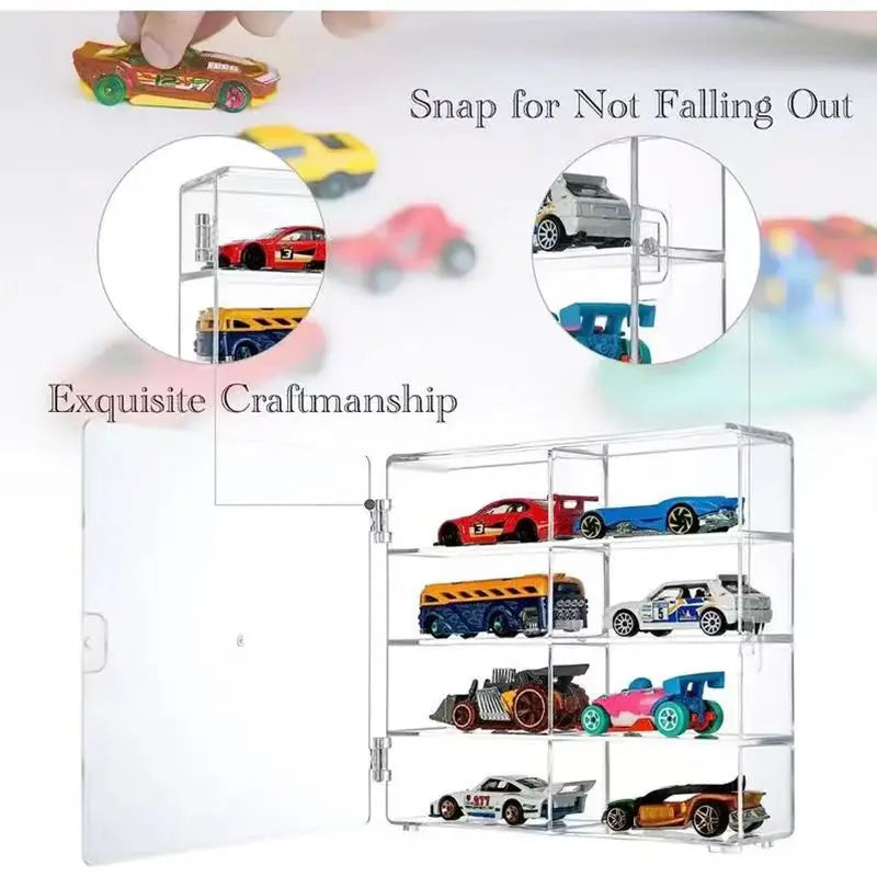 Fully Transparent Acrylic Car Model Display Cabinet With Lid 8 Lattice Hot Wheels Display Box Suitable For 1/64 Model Car