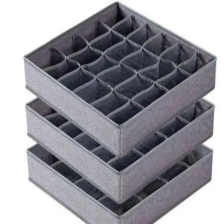 1/2/3 Pack Gray Sock Underwear Organizer Dividers 16/24/64 Cell Fabric Foldable Closet Organizers Storage Boxes for Storing Sock