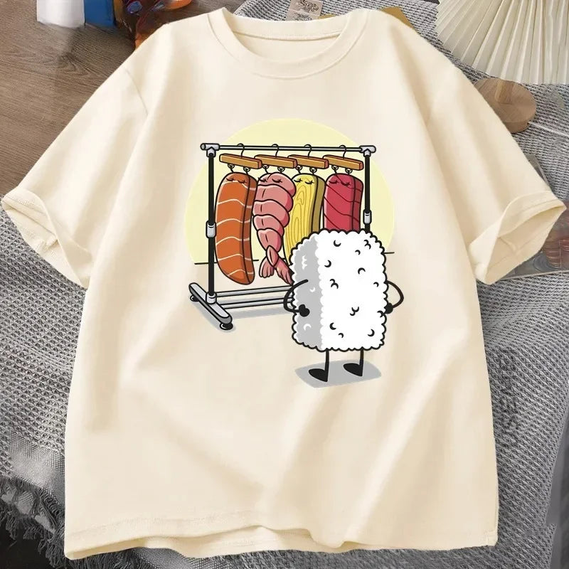 Latest Women's T-shirt Sushi Wardrobe T Shirt Women Funny T-shirt Graphic T Shirts Loose Short-sleeve Pritned Tshirt Women Tops