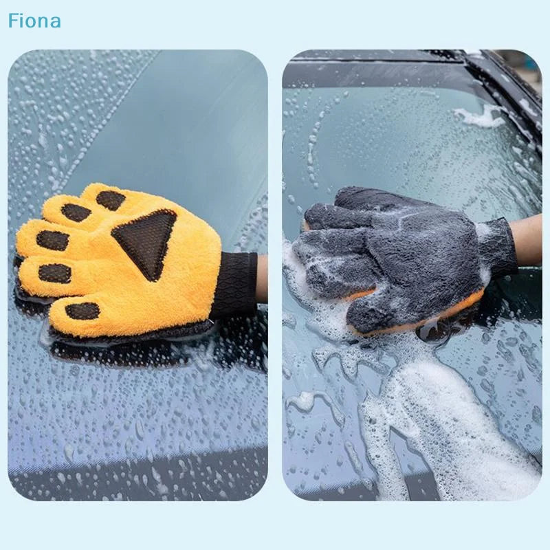 ♬5-Finger Car Washing Glove Double-Faced Coral Velvet Auto Cleaning Mitt Scratch-Free Ultra-Soft Car Detailing Wash Gloves