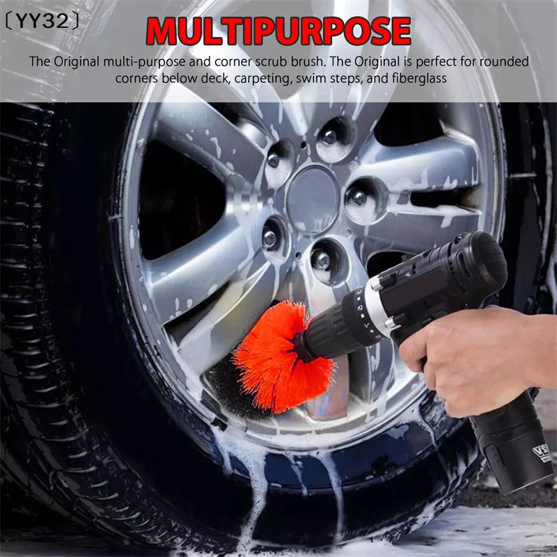 3Pcs Electric Scrubber Brush Drill Brush Kit Red Plastic Round Cleaning Tools For Carpet Glass Car Tires Nylon Brushes〔YY32〕