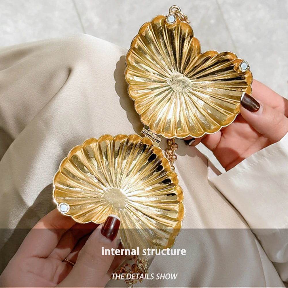 Luxury Designer Golden Silver Evening Bag Crossbody Shoulder Bags Handbag Mini Heart Pattern Clutch for Party Wedding